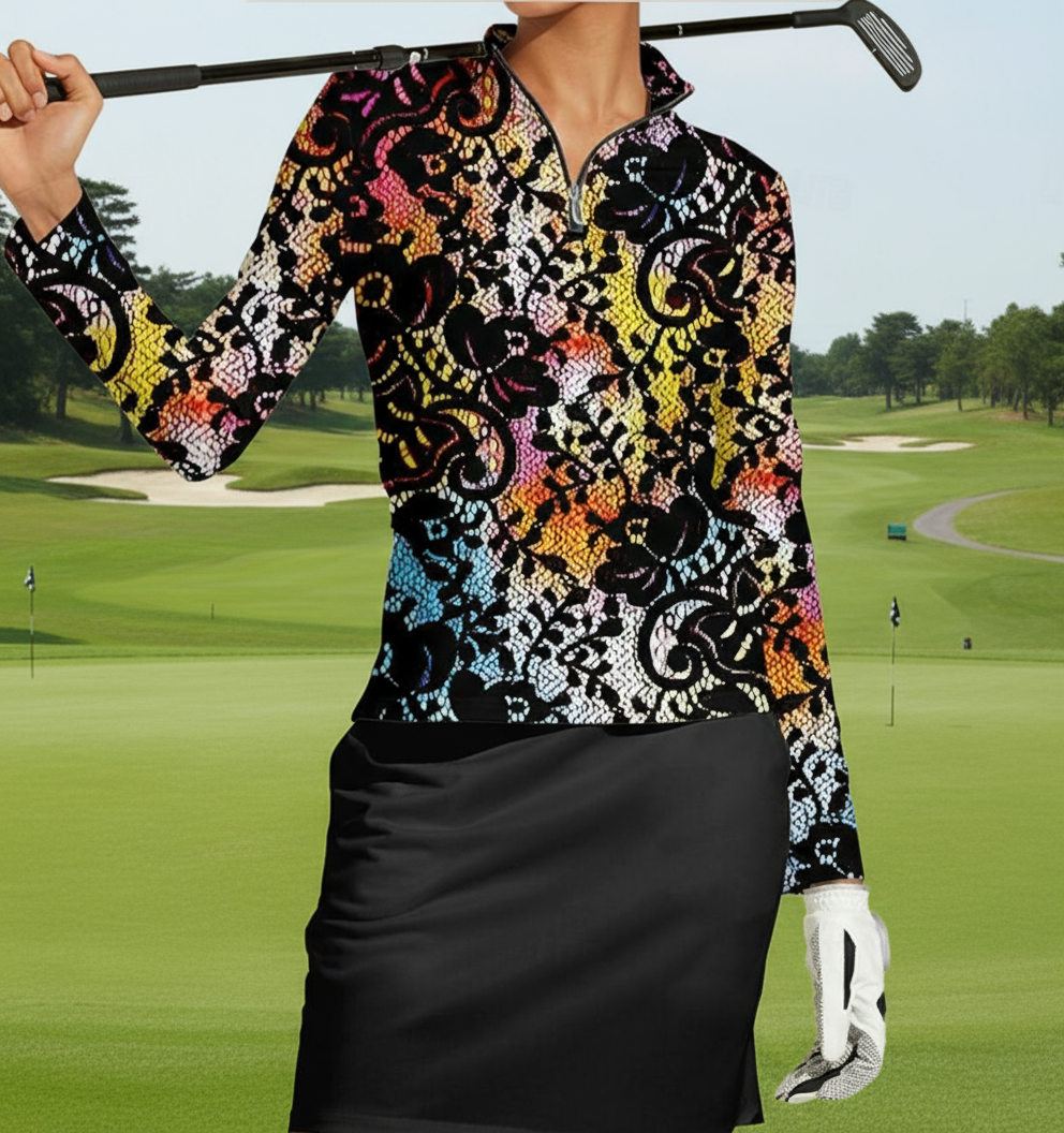 Putter Girl Black Lace Long Sleeve Polo