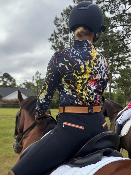 Black Lace Long Sleeve Polo