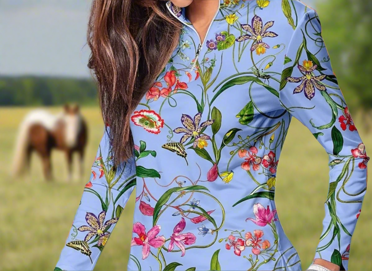 Woman wearing a floral long-sleeve top