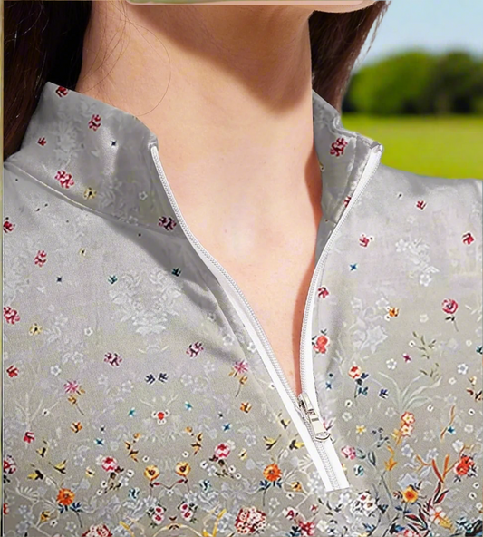 Grey Bouquet Short Sleeve Polo