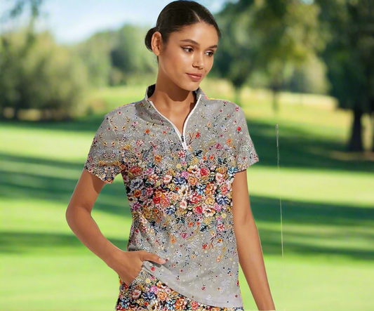 Grey Bouquet Short Sleeve Polo