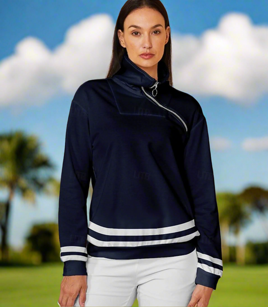 Woman wearing Blue sweatshirt