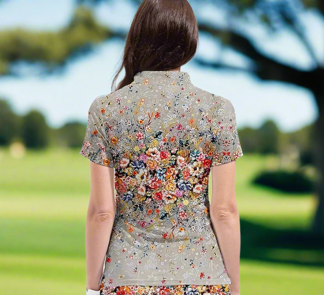 Grey Bouquet Short Sleeve Polo
