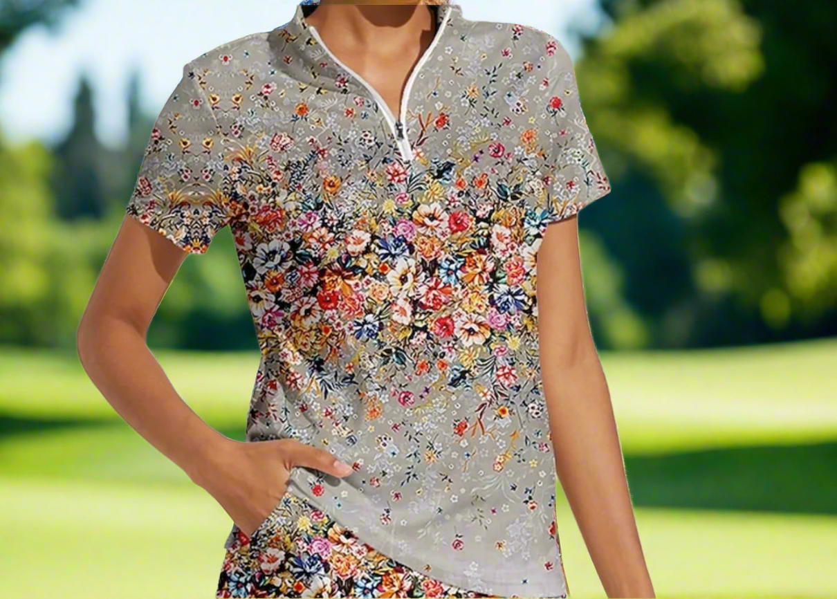Grey Bouquet Short Sleeve Polo