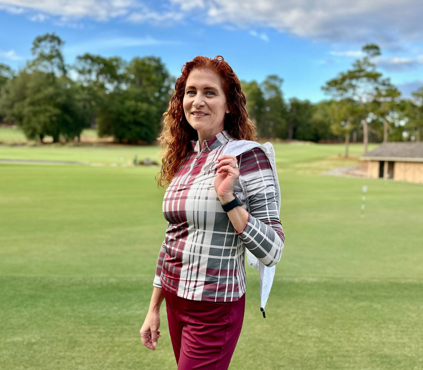 Nine and Wine Plaid Long Sleeve - Putter Girl