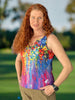 Rainbow Flower V - Neck Sleeveless Tee - Putter Girl
